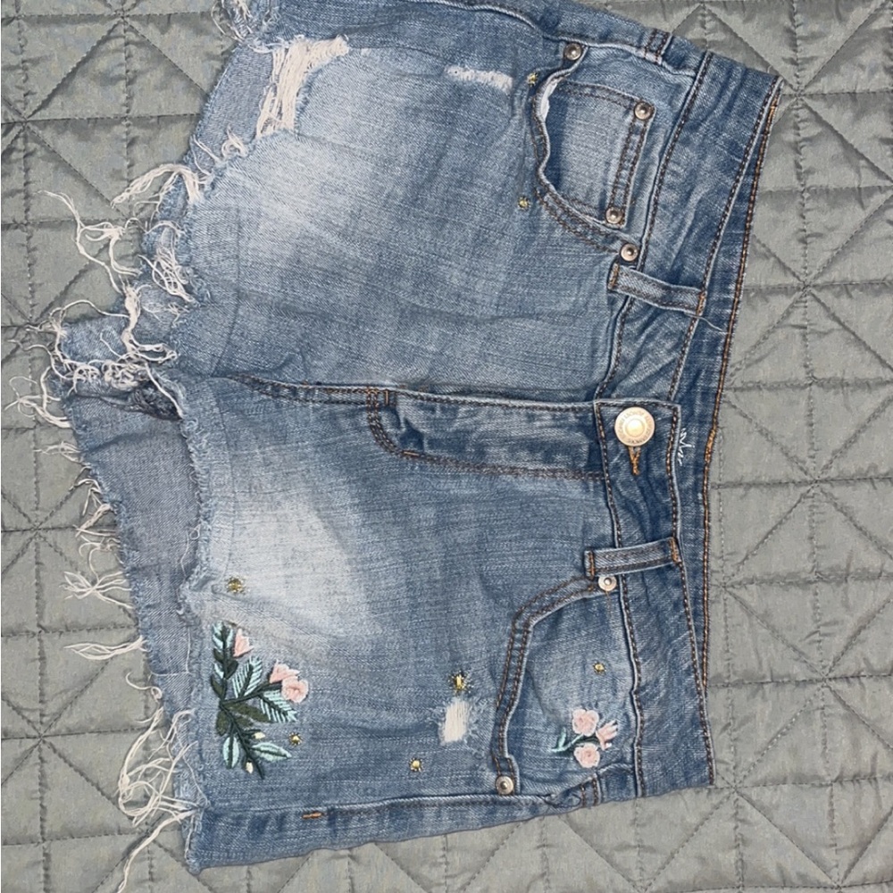 Embroidered Denim Shorts